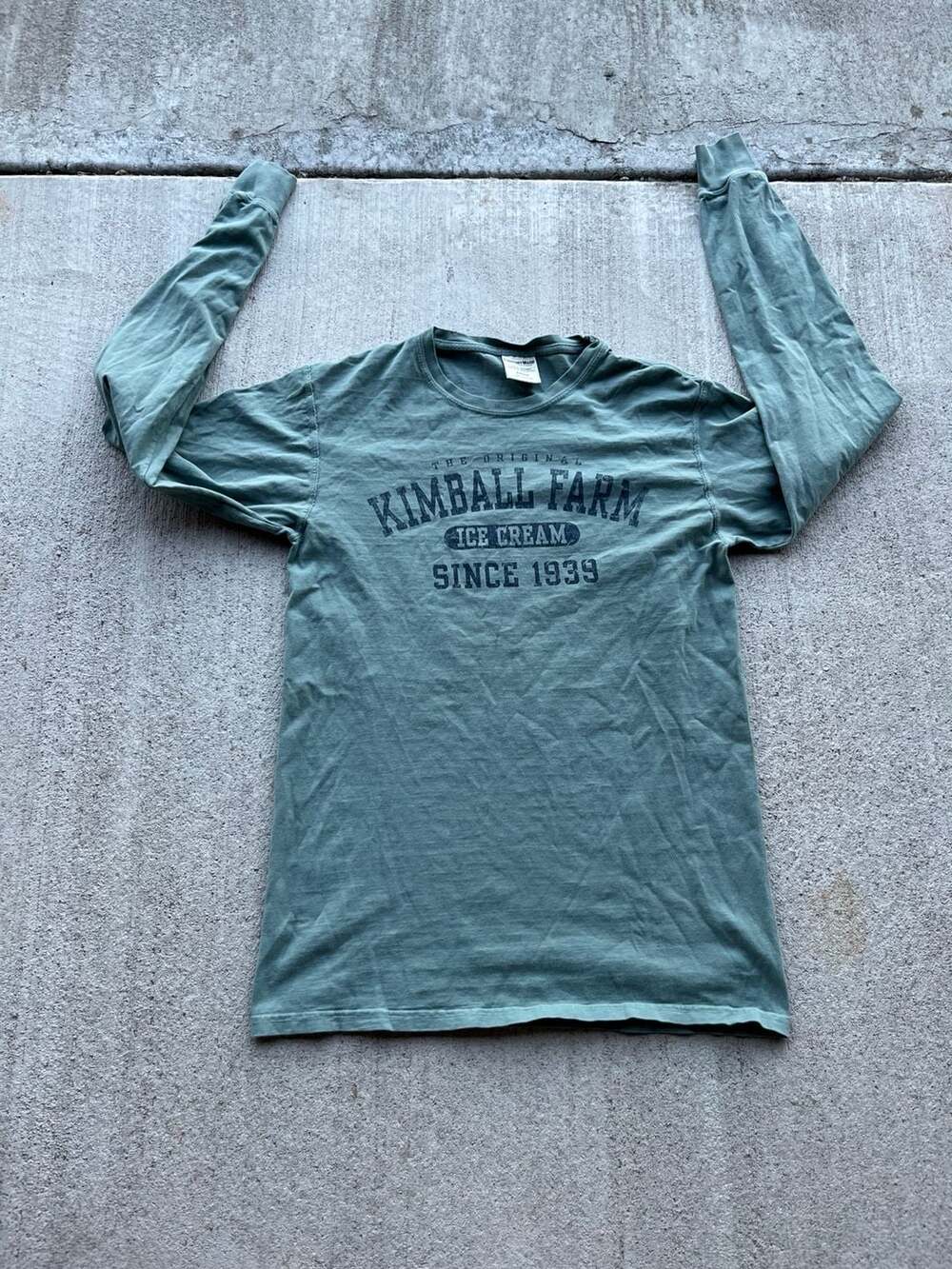 ComfortWash Kimball Farm Ice Cream Since 1939 Long Sleeve T-Shirt Green Size S